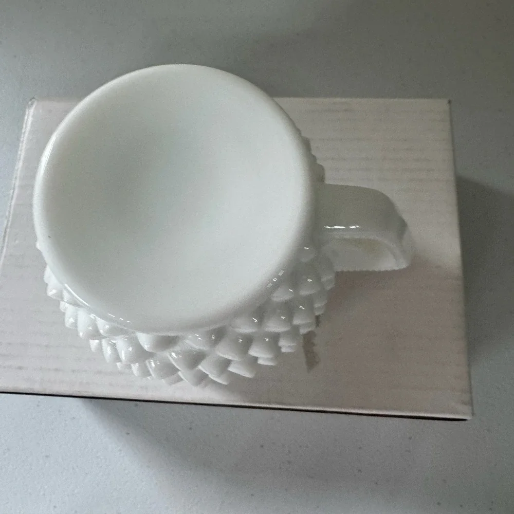 Vintage Fenton Milk Glass Hobnail Footed Crown Top Creamer 4